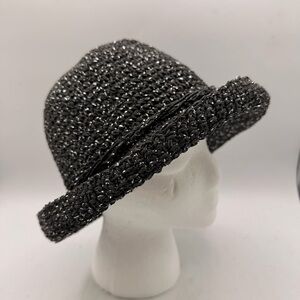 Black Metallic Woven Sun Hat – 56 cm